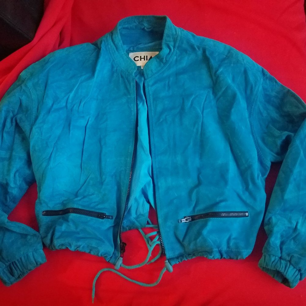 Vintage Wilson 1990's Turquoise Suede Cropped Jacket